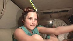 Redhead starts the party in the limo by stripping and rubbing her pussy - movie 9 - 2