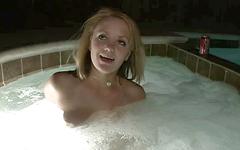 horny blonde coed shows her big tits and licks her nipples by the pool - movie 7 - 5