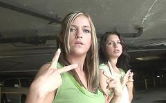 Girls give a double strip tease and take a naked ride in limo join background