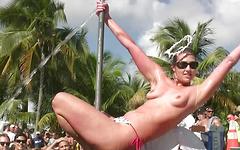 Sexy wet t-shirt contest around a stripper pole at beach party - movie 4 - 4