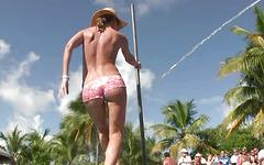 Sexy wet t-shirt contest around a stripper pole at beach party - movie 4 - 5