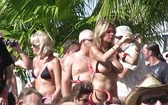 Sexy wet t-shirt contest around a stripper pole at beach party - movie 4 - 7