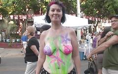 topless women wear nothing but body paint to cover their tits in public - movie 2 - 7