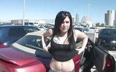 brunette flashes her tits in a parking lot and gives a lap dance - movie 10 - 2