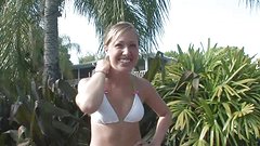 Watch Now - Brunette and blonde coeds get naked and play outdoors