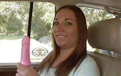 Brunette Dreamgirl masturbates with pink dildo on country roads - movie 11 - 2