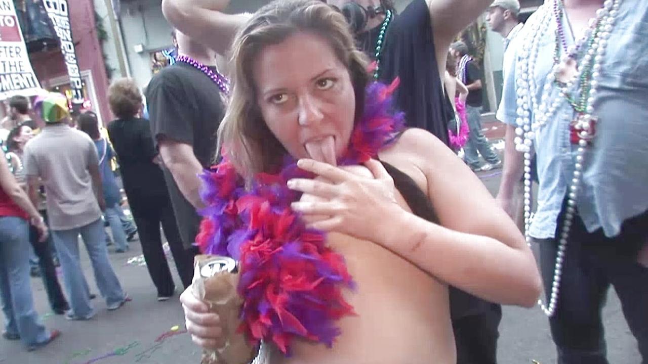 Older women flash tits and ass at early mardi gras gathering