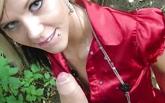 Blonde Eurobabe does POV blowjob in the park join background