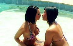 Busty brunette licks bestie's ass poolside in lesbian action - movie 5 - 2