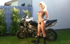 gorgeous blonde Caylian Curtis masturbates on her motorcycle in lingerie join background