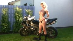 gorgeous blonde Caylian Curtis masturbates on her motorcycle in lingerie - movie 4 - 2