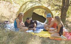 Trio of slutty blondes demand swinging sex while camping  - movie 2 - 2
