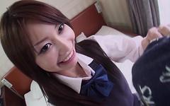 Japanese schoolgirl Yuri Aine gets a creampie on her furry muff - movie 3 - 2