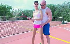 Teen Lady D gets volley of give and take of sex tricks on tennis court - movie 7 - 2