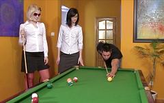Naughty billiards game has a stud tied to the table by two sluts - movie 2 - 2