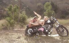 Lindsay Meadows has her pussy hammered on a motorcycle and swallows - movie 1 - 3