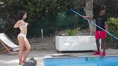 Gina Ferocious gives up her tight white pussy to the well hung pool guy - movie 5 - 2