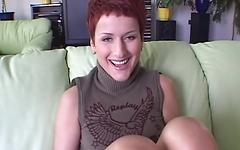 Redhead with short hair gags on a big dick join background