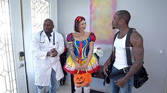 Ivy Lebelle goes trick or treating for double penetration join background