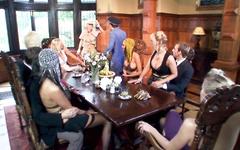 Dining room table gang bang starring Angel Long and Rebecca Jane Smythe join background