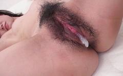 Rikako's pink slit drips with cum as it peeks out of a super hairy pussy - movie 2 - 7