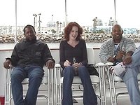 Pale skinned redhead Jesmi sucks on one black cock and then another - movie 1 - 2