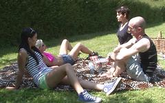 Outdoor picnic turns into a foursome for Myriam, Amelie and Pryscilla Lopez - movie 1 - 2