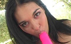 Olivia O'lovely gets a DP with some bright pink dildos join background