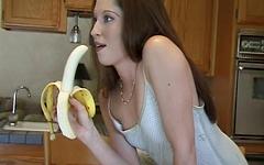 Toni James has a great time sucking a dick like a banana join background