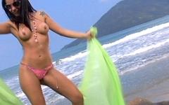 Watch Now - The scenery is amazing as two hot sluts share a big cocked dude by the sea
