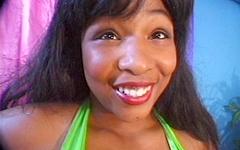Ebony fatty Desire gets cream on her face join background