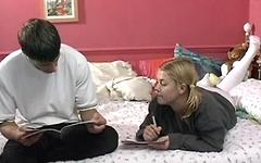 Regarde maintenant - A teen couple studies on the bed and it turns hardcore as they fuck