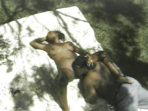 Big Boobed Ebony Whore Fucked On A Blanket Outdoors By Thick Black Cock