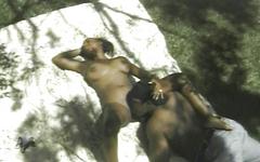 Ver ahora - Big boobed ebony whore fucked on a blanket outdoors by thick black cock