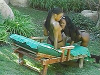 Watch Now - Delicious ebony sluts masturbate outdoors and enjoy some lesbian sex play