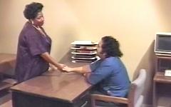 Ron Jeremy fucks an ebony BBW with lots of fleshy jiggling and cum spray join background