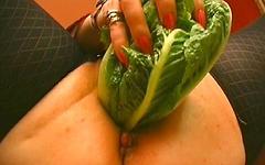 Mature BBW blonde needs to eat more salad, so she shoves them in her pussy! - movie 3 - 6
