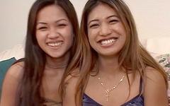 Two Asians double up on a cock sucking POV with Aliyah Likit and Lyla Lei join background