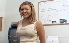 Cute Asian with great tits, Kimmy Kahn gives a POV blowjob for a face pop join background