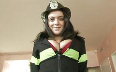 Ver ahora - Natasha strips out of her firefighter gear and gets fucked on the couch
