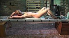 Aika may is plastic wrapped to a ladder while her dom vibrates her clit